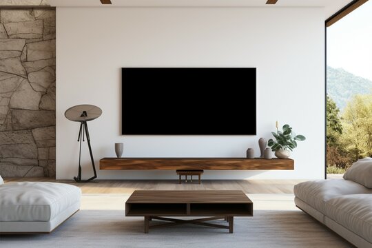 LED TV with empty screen in contemporary interior, perfect for customization
