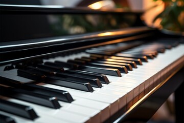 Selective focus on the piano keyboard, a classic and timeless instrument