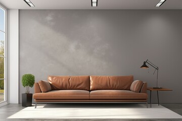 Mock up of a modern living room with a gray accent wall