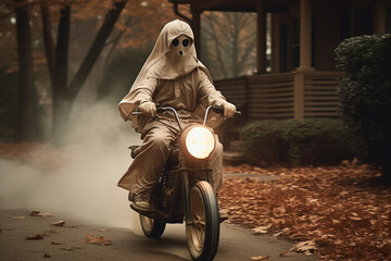 Surreal photo of a ghost riding a motorcycle