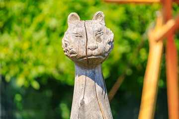 Carved wood vintage rustic decor. Background with selective focus