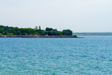 Calm river. Background with selective focus and copy space