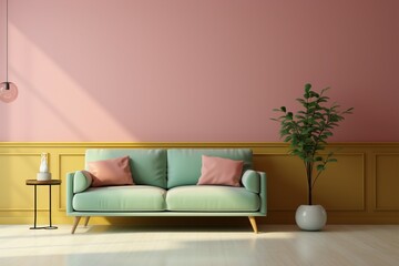 Sofa in mockup living room Pastel wall, endless interior possibilities