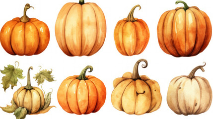 Watercolor painting of a pumpkins in tan color tone.