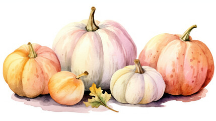 Watercolor painting of a pumpkins in blush color tone.