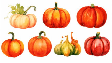Watercolor painting of a pumpkins in scarlet color tone.
