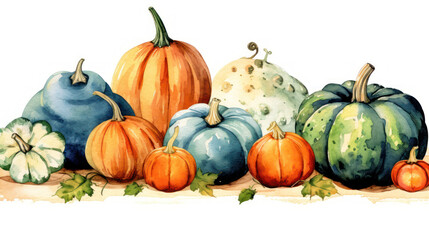 Watercolor painting of a pumpkins in colorful color tone.