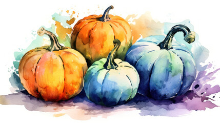 Watercolor painting of a pumpkins in colorful color tone.