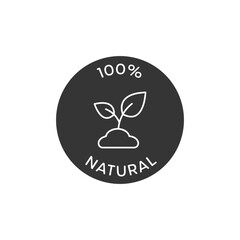 100% Natural Circle Icon: Black & White Badge with Soil and Leaf growing