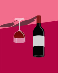 Glass of wine and bottle of wine. Vector illustration