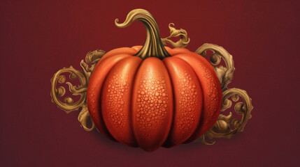 Illustration of a pumpkin in maroon tones