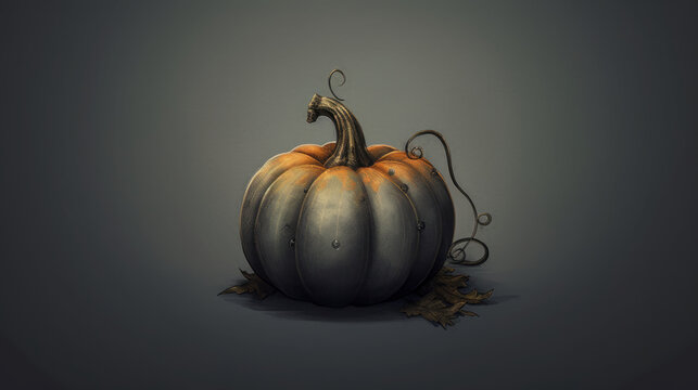 Illustration of a pumpkin in dark gray tones