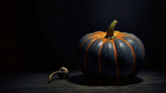 Illustration of a pumpkin in dark gray tones