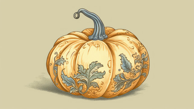 Illustration of a pumpkin in beige tones