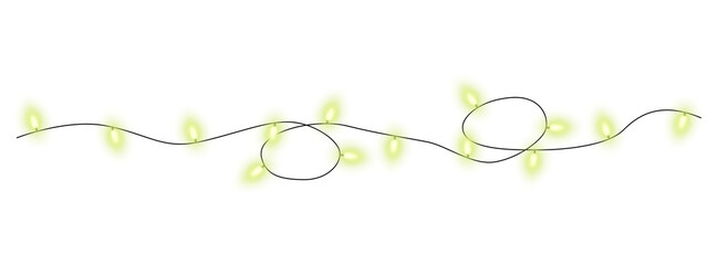 Lime christmas glowing garland. Christmas lights. Colorful Christmas garland. The light bulbs on the wires are insulated. PNG.