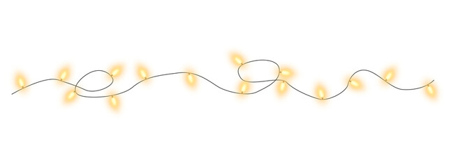 Peach christmas glowing garland. Christmas lights. Colorful Christmas garland. The light bulbs on the wires are insulated. PNG.