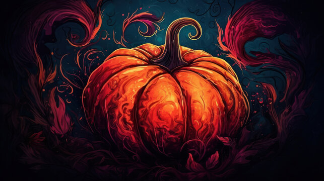 Illustration of a pumpkin in dark red tones