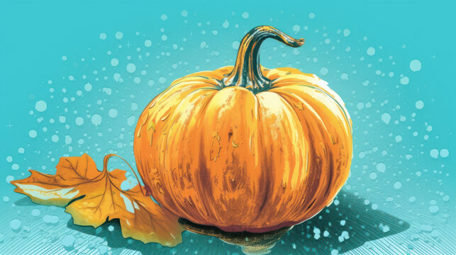 Illustration of a pumpkin in light cyan tones
