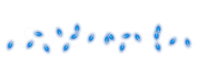 Dark blue christmas glowing garland. Christmas lights. Colorful Christmas garland. The light bulbs on the wires are insulated. PNG. © Orange Sky