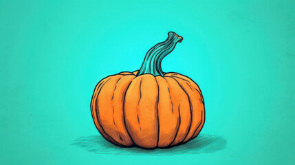 Illustration of a pumpkin in vivid cyan tones
