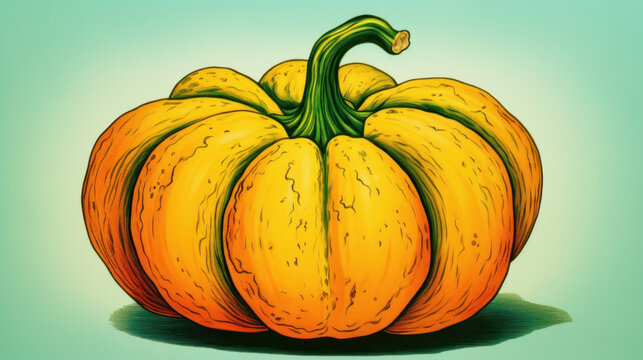Illustration of a pumpkin in vivid lime tones