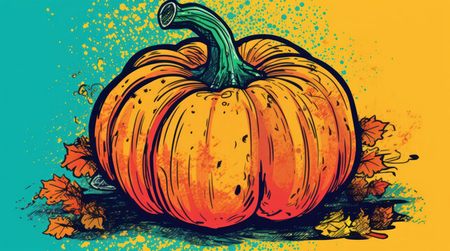 Illustration of a pumpkin in colorful tones