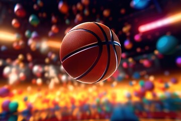 Basketball ball flies into the basket during a basketball match. Sports concept - obrazy, fototapety, plakaty