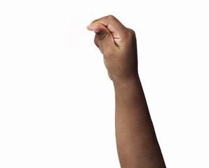 hand of an African child pulling something isolated on white