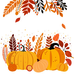 Composition of pumpkins and autumn leaves. Autumn clipart.
