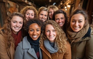 Obraz premium young folks in a circle, smiling,.