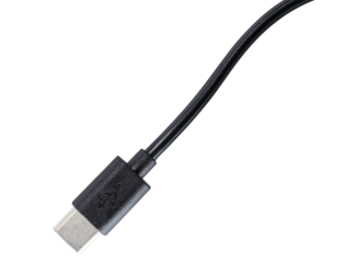 Black USB Type-C charger cable isolated on a transparent background.