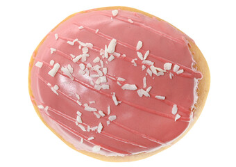 Pink donut in glaze sugar isolated on a transparent background.