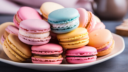 Fototapeta na wymiar Colored macaroons cookies pastel