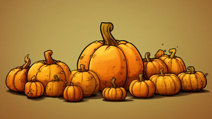 Illustration of a group of pumpkins in brown tones