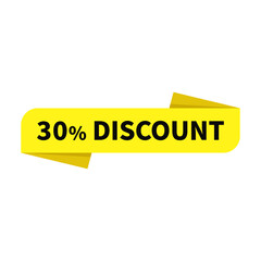 30 Discount In Yellow Rectangle Ribbon Shape For Advertisement Sale Business
