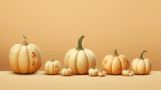 Illustration of a group of pumpkins in beige tones