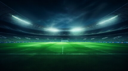 A vibrant soccer stadium illuminated under the night sky - obrazy, fototapety, plakaty