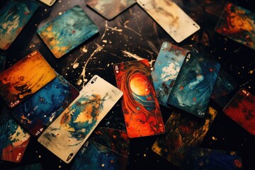 Abstraction using Tarot symbols and fortune telling cards  - obrazy, fototapety, plakaty