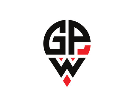letter gpw logo location shape logo design. GPW letter location logo simple design.