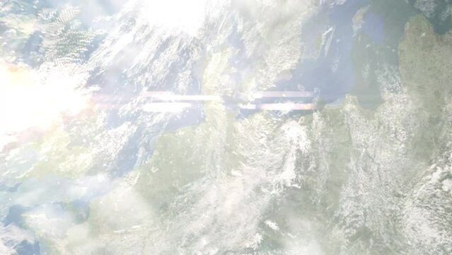Zoom in from space and focus on Ahrensburg, Germany. 3D Animation. Background for travel intro. Elements of this image furnished by NASA