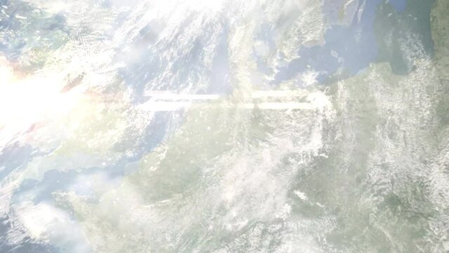 Zoom in from space and focus on Bramsche, Germany. 3D Animation. Background for travel intro. Elements of this image furnished by NASA
