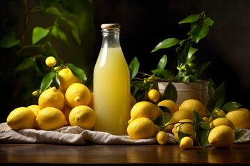 Capture the freshness of lemons and their delicious juice in a beautifully illuminated product photoshoot. Ai generated
