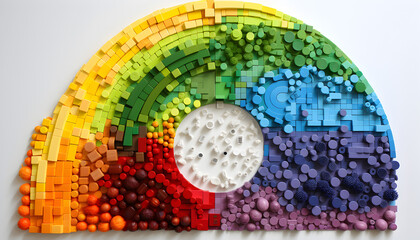 A Spectrum of multi colored elements organised in a circle. Rainbow, abstract background, AI generated. - obrazy, fototapety, plakaty