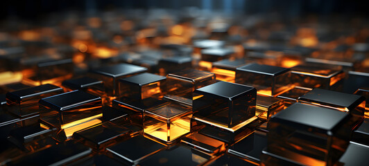 Obraz premium Geometry ai cyberspace neon glowing modern digital abstract 3D background. technological processes, digital storages, science, education, Abstract background hexagon pattern with glowing lights