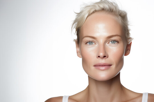 Glowy, healthy skin: Beauty and skincare concept of an adult woman with fresh, clean face