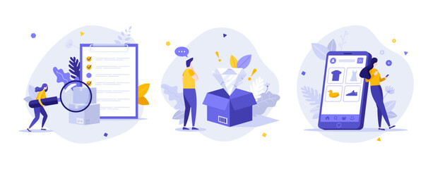 Set of Business Character Scenes. Vector Illustration