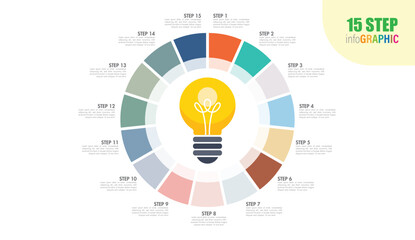 Vector idea light bulb circle infographic template with 11 to 20 steps for graphs, charts, diagrams. Business concept with options, parts, steps, processes.