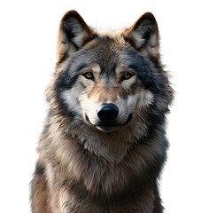 Fototapeta premium Front view of Grey Wolf (Canis lupus) isolated on white background cutout