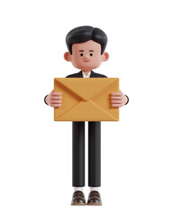 3d Illustration of Cartoon Businessman holding red envelope