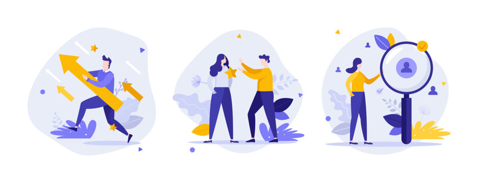 Set of Business Character Scenes. Vector Illustration